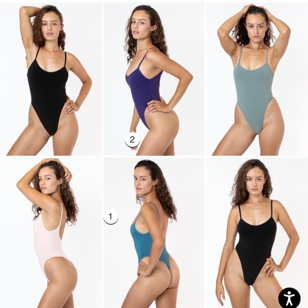 American Apparel GARMENT DYE SPAGHETTI THONG BODYSUIT XS CRÈME - Picture 5 of 7